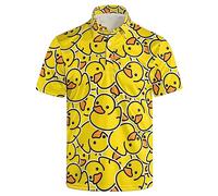 Mens 80s Golf Shirt Dry Fit Performance Short Sleeve Print Shirts Funny 90s Golf Shirts for Men, Yellow Duck, XL