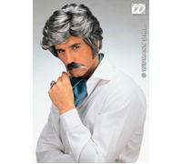 Mens 80s Grey Playboy Wig with Moustache