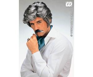 Mens 80s Grey Playboy Wig with Moustache