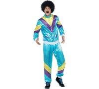 Mens 80s Shell Suit Costume Blue Retro Tracksuit Party Outfit S-XXL