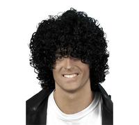 Smiffys Afro Wet Look Wig, Black Curly, 1980's Fancy Dress, Adult Dress Up Wigs Halloween