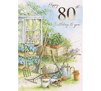 Mens 80th Milestone Birthday Card - Age 80 - Sleeping Dog in Sunny Garden with Foil Finish - Eco-Friendly and Recyclable - by Paper House