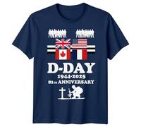 Mens 81st Annivarsary Flags D-Day T-Shirt Tee 1944 World War II Normandy Military History Outfit #DD - L Navy