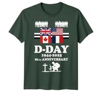 Mens 81st Annivarsary Flags D-Day T-Shirt Tee 1944 World War II Normandy Military History Outfit #DD - L Bottle Green