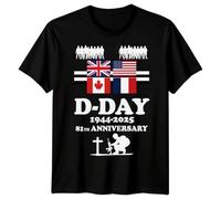 Mens 81st Annivarsary Flags D-Day T-Shirt Tee 1944 World War II Normandy Military History Outfit #DD - M Black