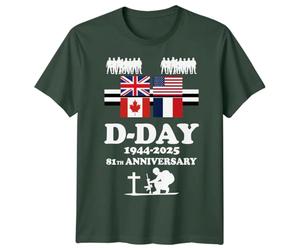 Mens 81st Annivarsary Flags D-Day T-Shirt Tee 1944 World War II Normandy Military History Outfit #DD - L Bottle Green