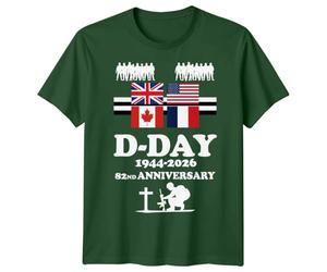 Mens 82nd Annivarsary Flags D-Day T-Shirt Tee 1944 World War II Normandy Military History Outfit #DD - L Bottle Green