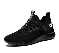 Men's 8cm Mesh Plain Sneakers Wedge Slip-on Elastic Lace Up Breathable Mesh Tennis Sneakers Thick Sole for Walking Running Lightweight Daily Leisure, 01 Black, 6 UK