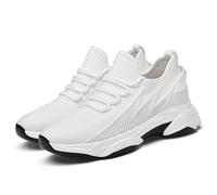 Men's 8cm Mesh Plain Sneakers Wedge Sneakers Elastic Slip-On Breathable Mesh Tennis Sneakers Thick Sole with Pull for Walking Running and Everyday, 01 White, 11 UK
