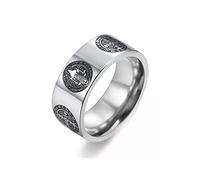 Mens 8mm St Benedict Exorcism Ring Stainless Steel Catholic Roman Cross Demon Protection Ghost Hunter Christian Saint Jesus Knuckle Middle Bands Holy Brand Rings Religious Gift for Men Women Father