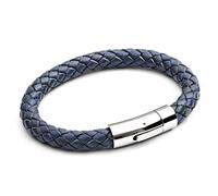 Mens 8mm Thick Leather Bracelet Blue. 21cm - Suitable for Average Size Wrist. Chunky Leather Bracelet for Men with Secure Stainless Steel Lever Clasp. Great Gift by Tribal Steel