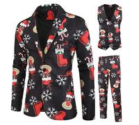 Men's A-Suit 3 Christmas Casual Business 3-Piece Suit - One Button Jacket, Vest, Pants - Funny Xmas Snowman Snowflake Tuxedo - XXL