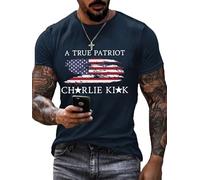 Men's A True Patriot Printed Casual T-Shirt Turning Point USA Round Neck Shirt America Flag Tee (UK, Alpha, XXL, Regular, Regular, Navy)