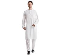 Mens Abaya Robe - Men'S Casual Middle Button Down Pocket Muslim Robe Trousers Two Piece Set (White Xl)