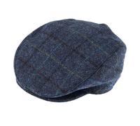 Men's Abraham Moon Check Tweed Flat Cap - BLUE / XL