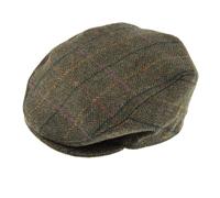 Men's Abraham Moon Check Tweed Flat Cap - OLIVE / XL