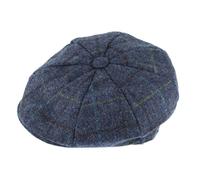 Men's Abraham Moon Check Tweed Newsboy Cap - BLUE / L