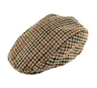 Men's Abraham Moon Dogtooth Check Tweed Flat Cap - BROWN / L
