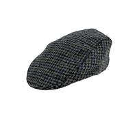 Men's Abraham Moon Dogtooth Check Tweed Flat Cap - GRAPHITE / XL