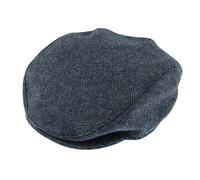 Men's Abraham Moon Herringbone Tweed Flat Cap - NAVY / L