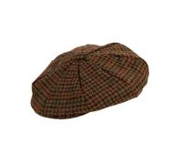 Men's Abraham Moon Tweed Dogtooth Check Newsboy Cap - COGNAC / L
