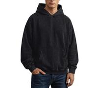Mens Acid Wash Oversized Hoodies Long Sleeve Pullover Crew Neck Sweatshirt | soft cotton polyester blend, vintage washed effect, relaxed loose fit, ribbed cuffs and hem, casual jumper for daily wear
