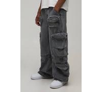 Men's Acid Wash Zip Off Multi Cargo Baggy Jeans | Grey | Size 30R | BOOHOOMAN