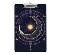 Men's Acrylic Clipboard with Low Profile Clip Desk Office Supply Accessories Sacred Geometric Symbol Purple Space Galaxy Stars Mystic Sun Moon