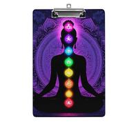 Men's Acrylic Clipboard with Low Profile Clip Desk Office Supply Accessories Seven Chakra Yoga Meditation Lotus Purple Mandala