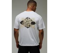 Men's Active Camo Progress Over Perfection Oversized T-Shirt | White | Size Large | BOOHOOMAN