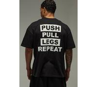Men's Active Push Pull Legs Repeat Oversized T-Shirt | Black | Size X-Small | BOOHOOMAN