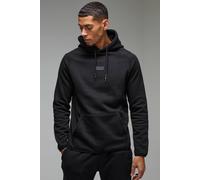 Men's Active Regular Fit Badge Hoodie | Black | Size Large | BOOHOOMAN