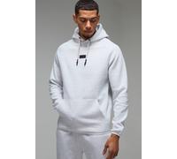 Men's Active Regular Fit Badge Hoodie | Grey Marl | Size X-Large | BOOHOOMAN