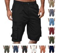 Men's Activewear Shorts Mens Cargo Shorts Summer Elasticated Waist Knee Length Golf Bermuda Short with Multi Pockets Outdoor Lightweight Work Combat Hiking Trousers Workout Running Jogging Bottoms