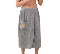 Mens Adjustable Bath Towel Wrap with Pocket, Quick Dry Absorbent Gym Beach Towels Bathing Shower Around Wrap Towel Cover up Soft Towelling for Sauna, Spa, Pool, Home (Grey, 80cm × 150cm（31.4” × 59“）)