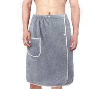 Mens Adjustable Bath Towel Wrap with Pocket, Quick Dry Absorbent Gym Beach Towels Bathing Shower Around Wrap Towel Cover up Soft Towelling for Sauna, Spa, Pool, Home (Grey, 70cm × 140cm（27.5" × 55“）)