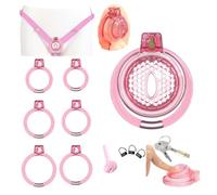 Men's Adjustable Breathable Soft Training Fitness Cage Cross Dressing Set, with 1 Belt and 6 Sizes Rings and 1 Tube, Flat Design Protection Set -A91UK (21-2PT：A)