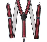 Men's Adjustable Elastic Braces Y-Back 3.5cm Width Heavy Duty Clips Nylon Blend Multicolor(Red Stripe)