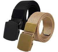 Mens Adjustable Quick Release Tactical Belt Belts Men Women, Lightweight Nylon Tactical Belt Size Up to 67" with Military Plastic Buckle, 2Pcs(Black/Khaki,140CM/55")