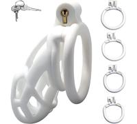 Men's Adult Sex Toys 3D Chastity Cage, Sissy Chastity Cage Adult Products -with Auxiliary Strap Penis Lock -H351 (White, Short)