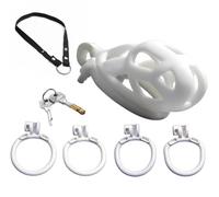 Men's Adult Sex Toys 3D Chastity Cage, Sissy Chastity Cage Adult Products -with Auxiliary Strap Penis Lock -H351 (White, Micro)