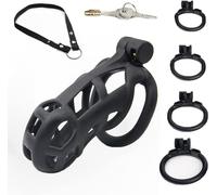 Men's Adult Sex Toys 3D Chastity Cage, Sissy Chastity Cage Adult Products -with Auxiliary Strap Penis Lock -H351 (Black, Standard)