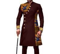 Mens African 2 Piece Set Traditional Suit Dashiki Printed Shirt and Pants Outfit Formal Ethnic Suit for Wedding Evening(2,XXL)