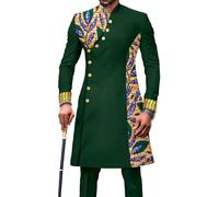 Mens African 2 Piece Set Traditional Suit Dashiki Printed Shirt and Pants Outfit Formal Ethnic Suit for Wedding Evening(5,XL)