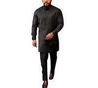 Men's African 2 Pieces Set Top and Pants Outfit for Man Traditional Long Sleeve Dashiki T-Shirt Tracksuit