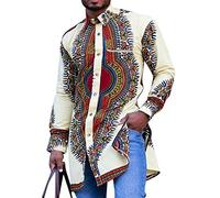 Men's African Dashiki Shirts Autumn New Ethnic Style Lapel Split Shirt Beige