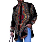 Men's African Dashiki Shirts Autumn New Ethnic Style Lapel Split Shirt Black