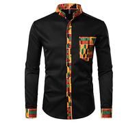 Men's African Tribal Clothing Shirt Dashiki Long Sleeve Mandarin Collar Shirts African Traditional Pattern Print Shirt