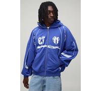 Men's Afterlight Balaclava Printed Zip Through Hoodie | Blue | Size Medium | BOOHOOMAN
