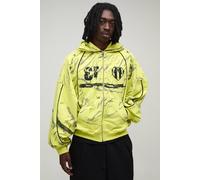 Men's Afterlight Balaclava Printed Zip Through Hoodie | Chartreuse | Size Large | BOOHOOMAN